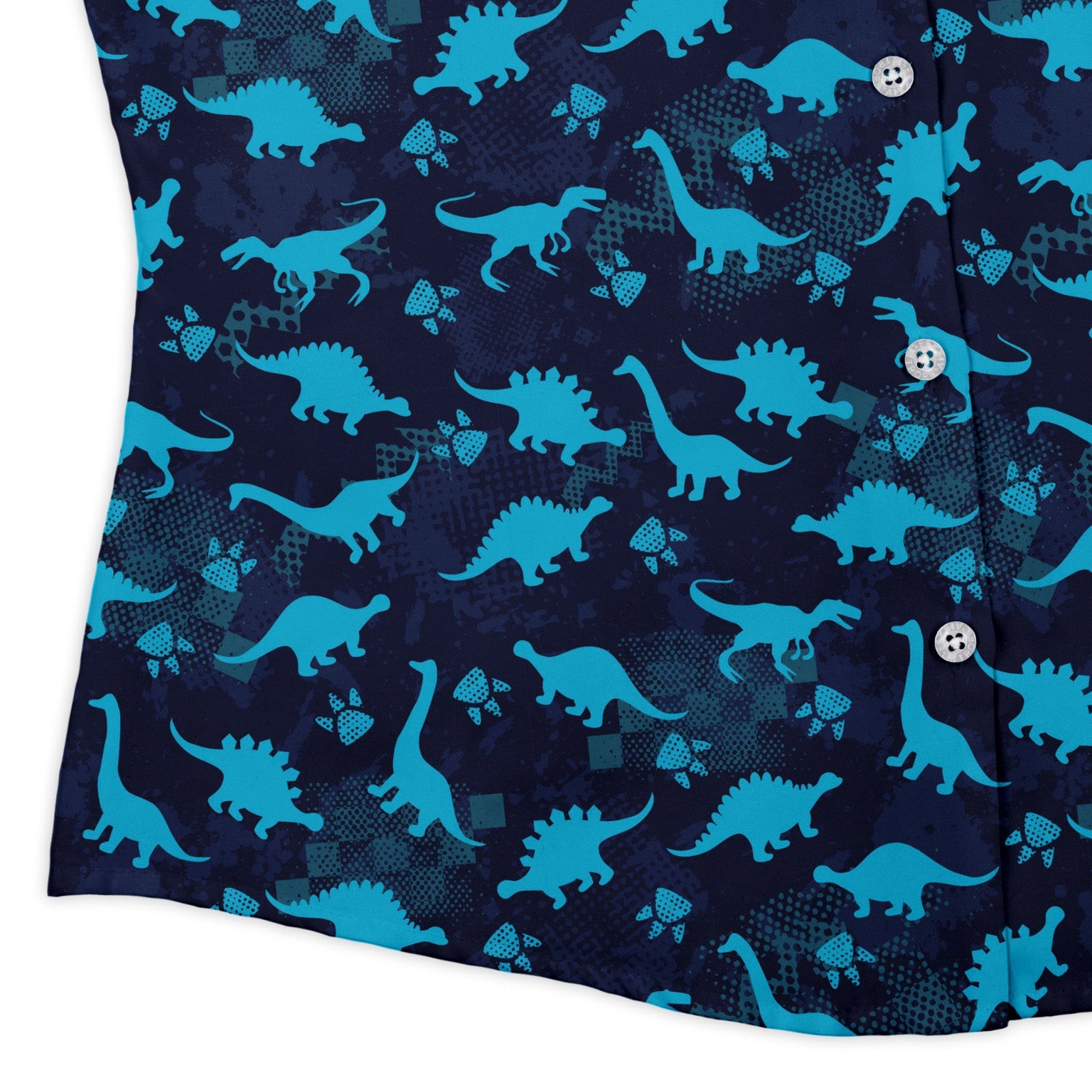 Dinosaur Urban Geometric Blue Dinosaur Curvy Button Up Shirt