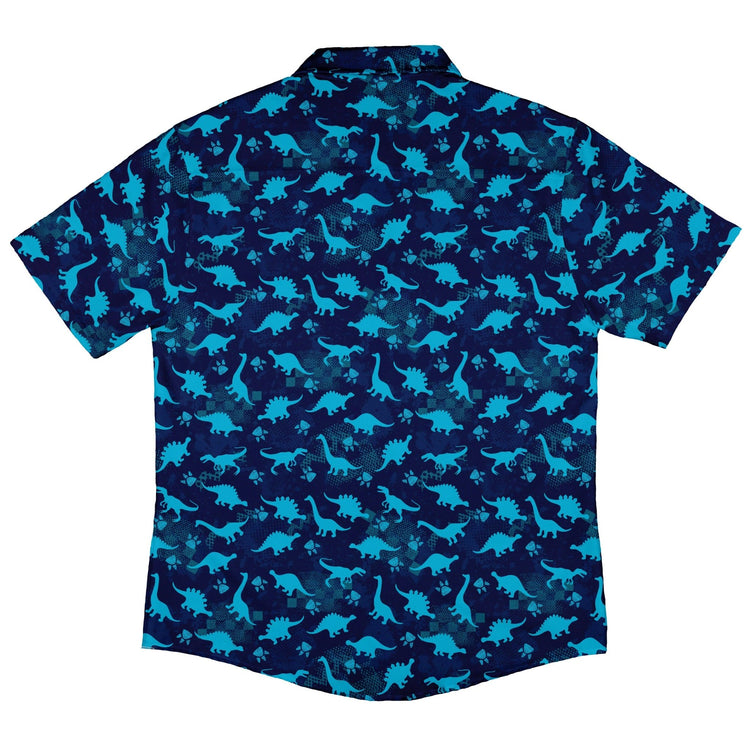 Dinosaur Urban Geometric Blue Dinosaur Button Up Shirt - adult sizing - dinosaur print -