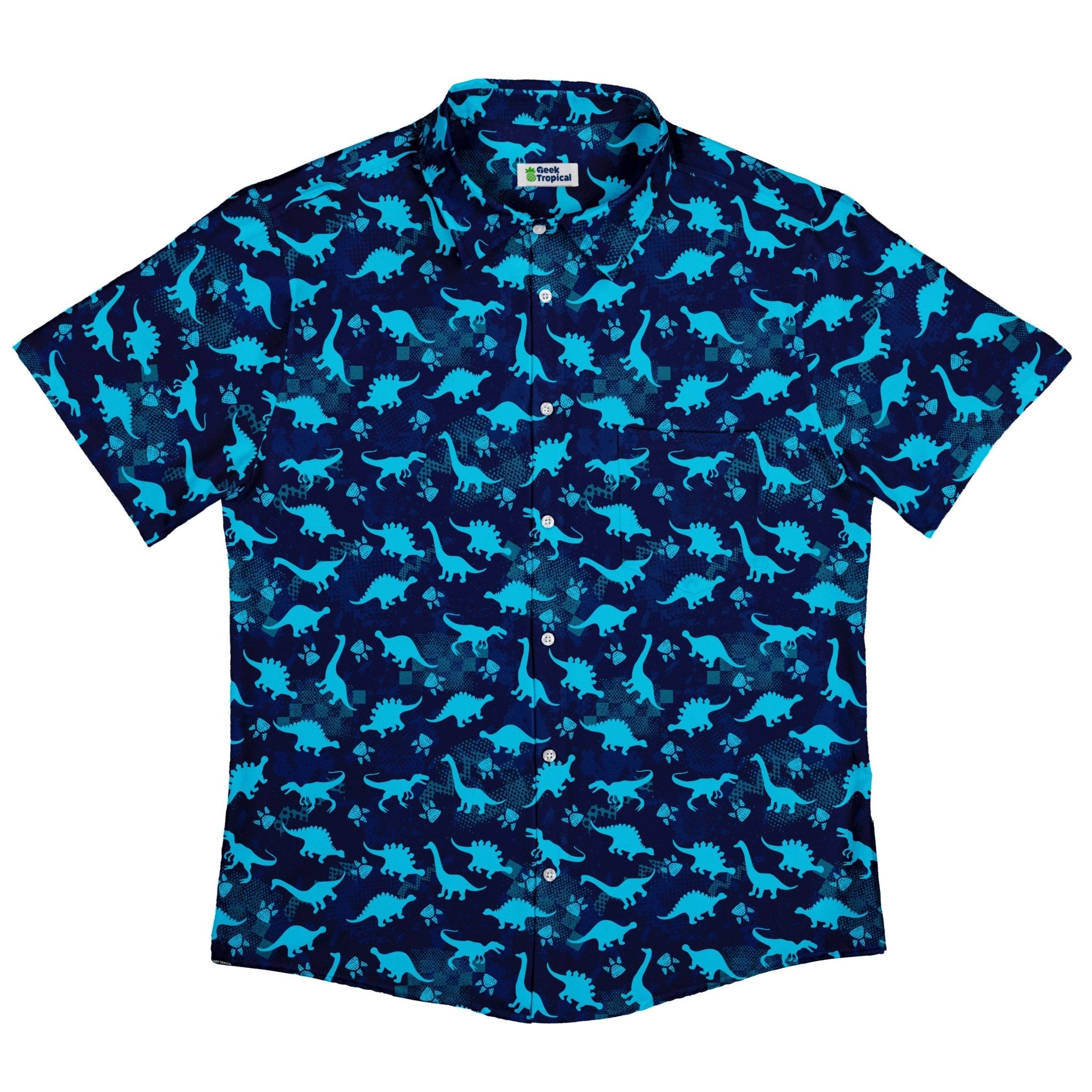 Dinosaur Urban Geometric Blue Dinosaur Button Up Shirt - adult sizing - dinosaur print -