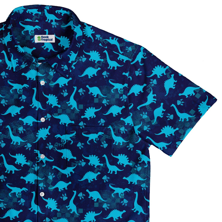 Dinosaur Urban Geometric Blue Dinosaur Button Up Shirt - adult sizing - dinosaur print -