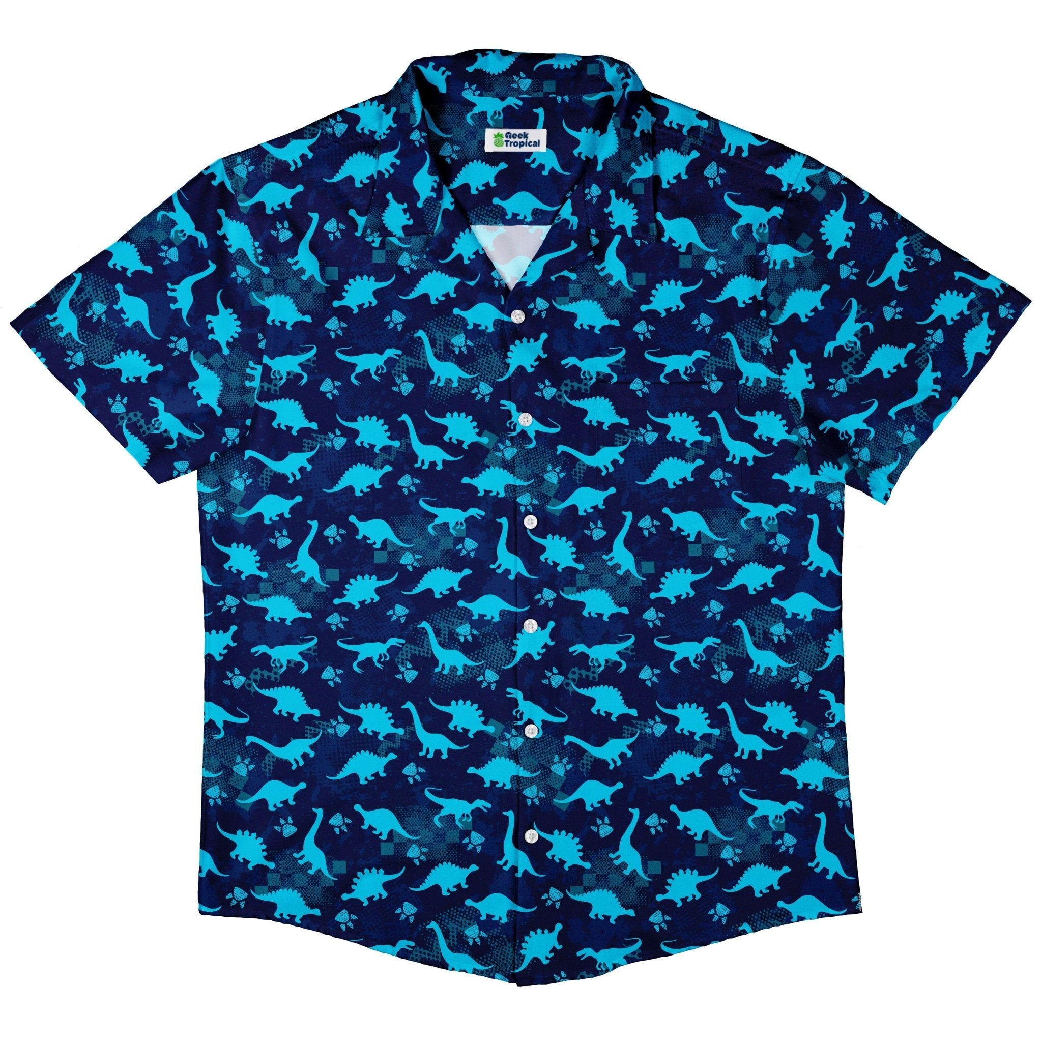 Dinosaur Urban Geometric Blue Dinosaur Button Up Shirt - adult sizing - dinosaur print -