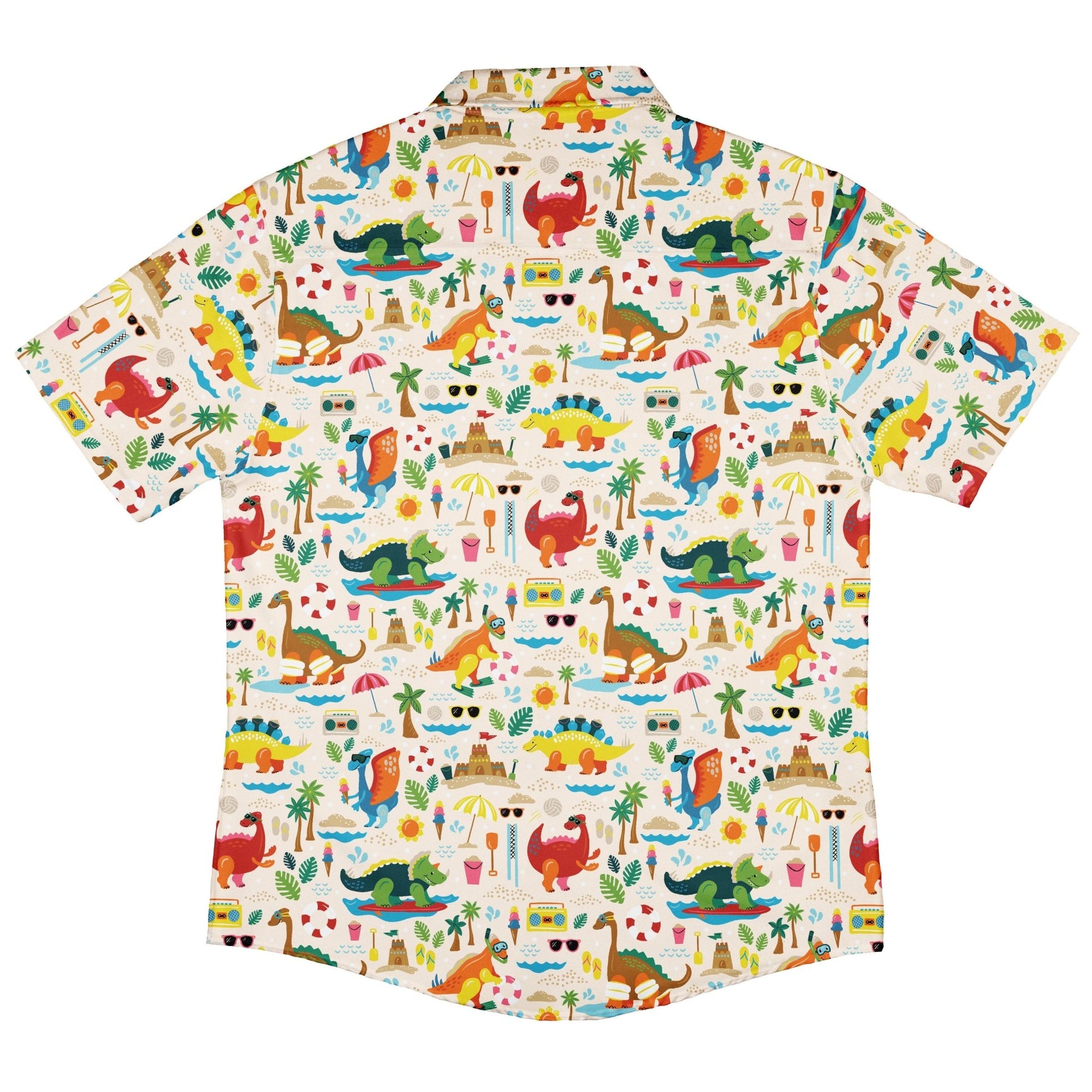 Dinosaur Beach Party Button Up Shirt Geek Nerd adult sizing Design by Zirkus Design dinosaur print