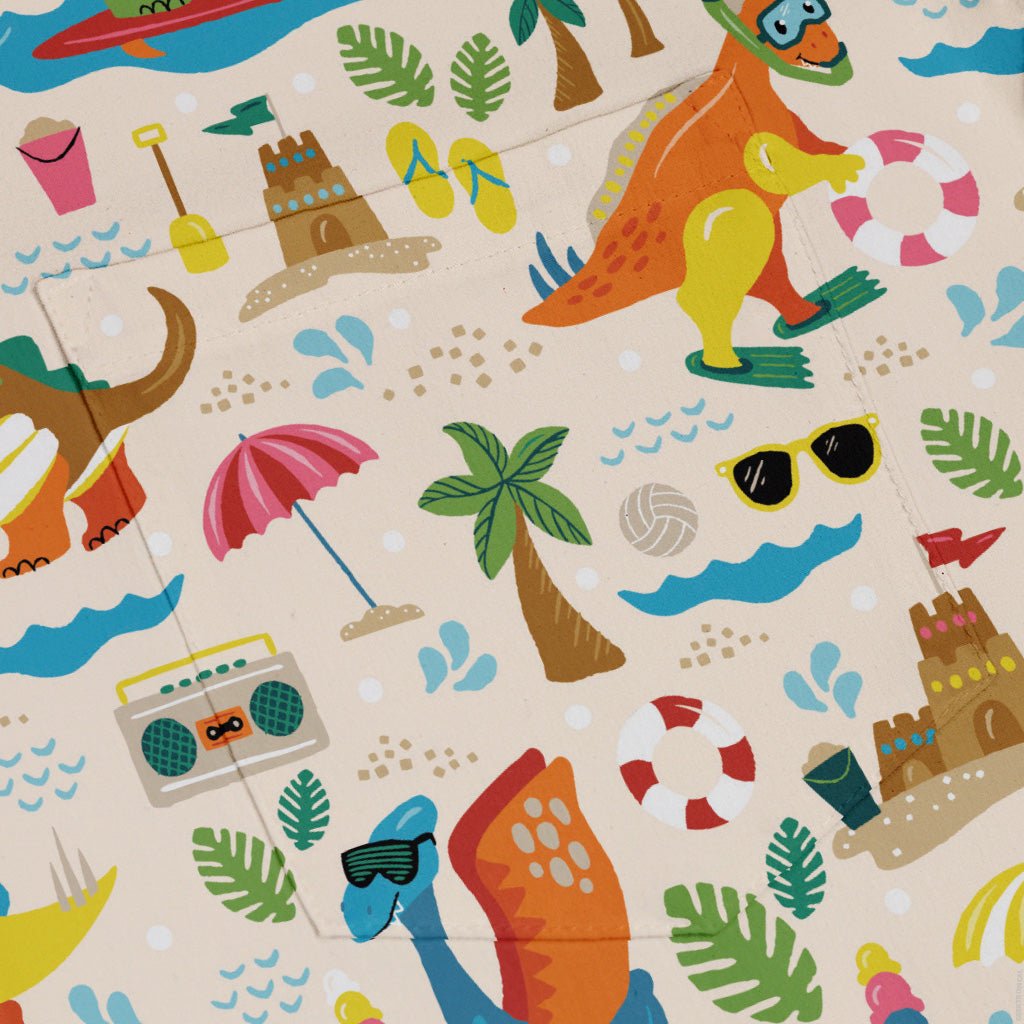 Dinosaur Beach Party Button Up Shirt Geek Nerd adult sizing Design by Zirkus Design dinosaur print