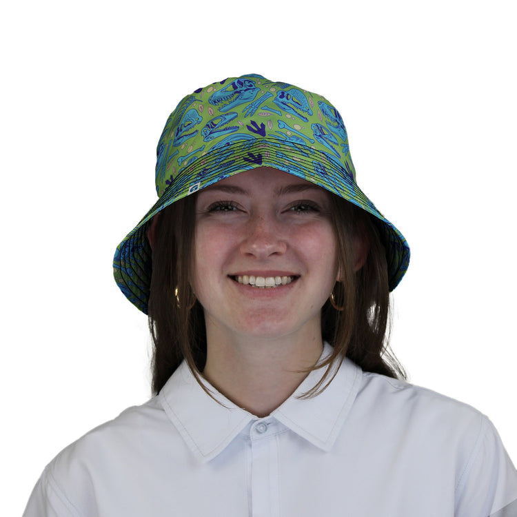 Dinosaur Bone Digs Bucket Hat Geek Nerd Design by Julie Kitzes dinosaur print funny prints