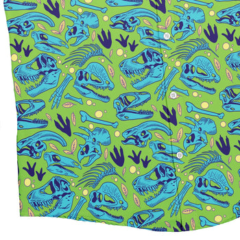 Dinosaur Bone Digs Button Up Shirt Geek Nerd adult sizing Design by Julie Kitzes dinosaur print