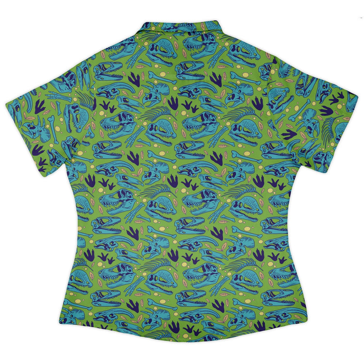Dinosaur Bone Digs Curvy Button Up Shirt Geek Nerd Design by Julie Kitzes dinosaur print funny prints