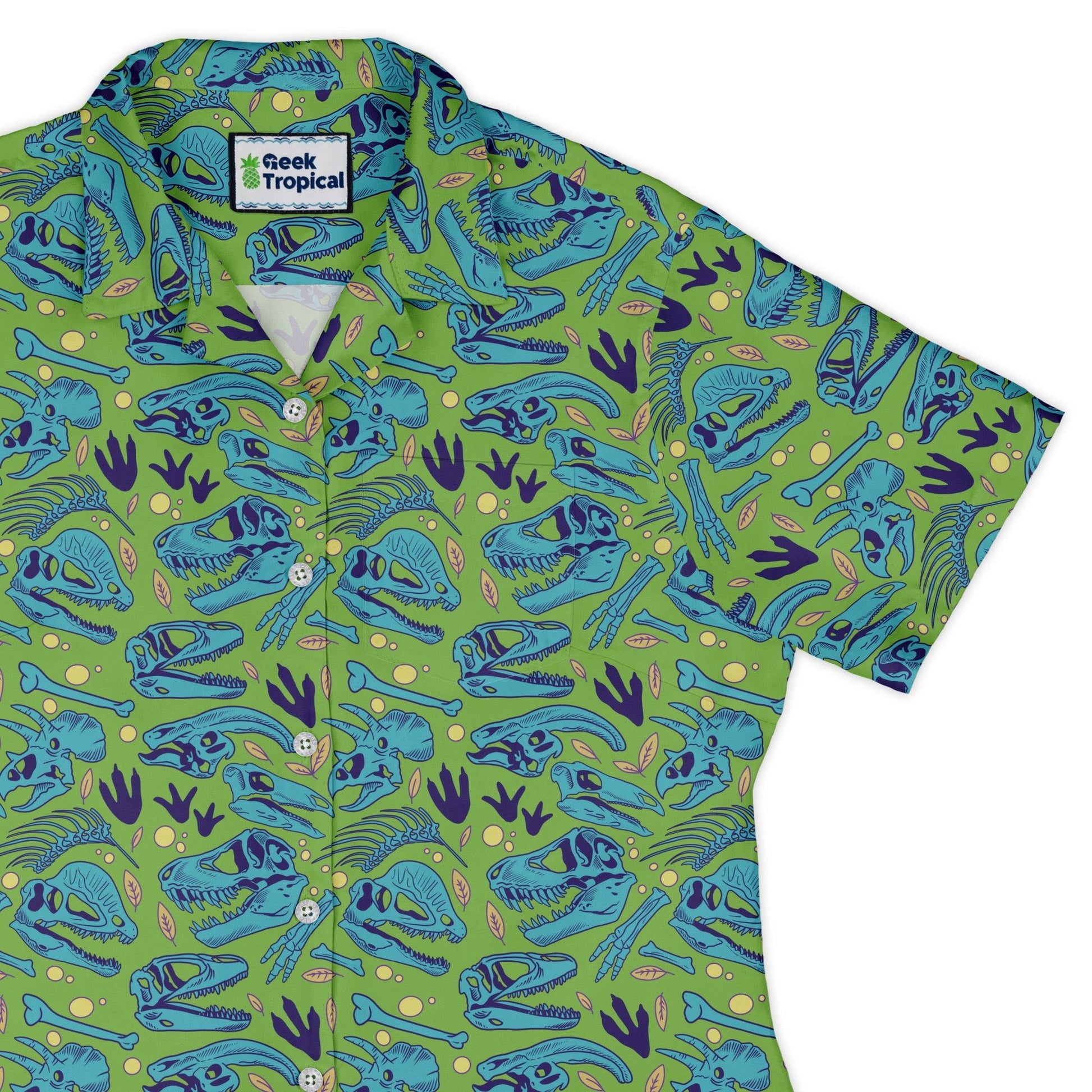 Dinosaur Bone Digs Curvy Button Up Shirt Geek Nerd Design by Julie Kitzes dinosaur print funny prints