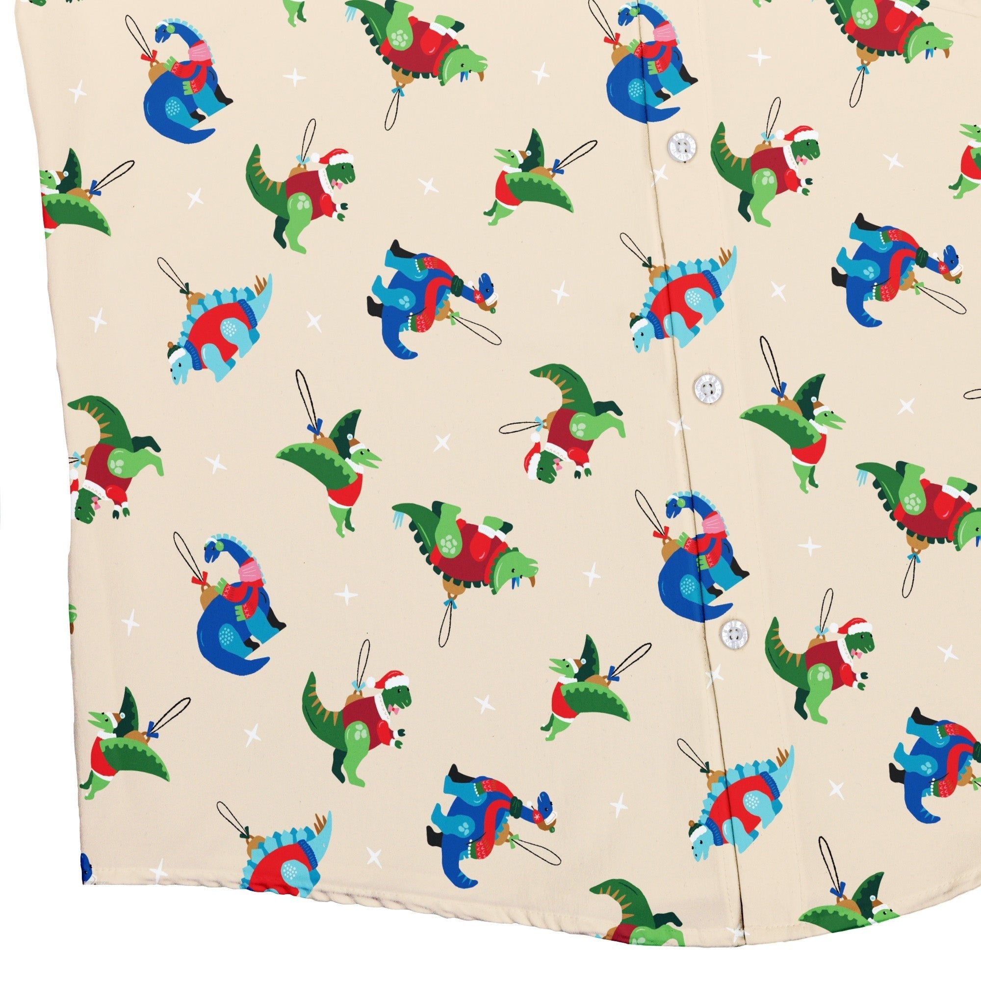 Dinosaur Ornaments Button Up Shirt Geek Nerd adult sizing christmas print Design by Zirkus Design
