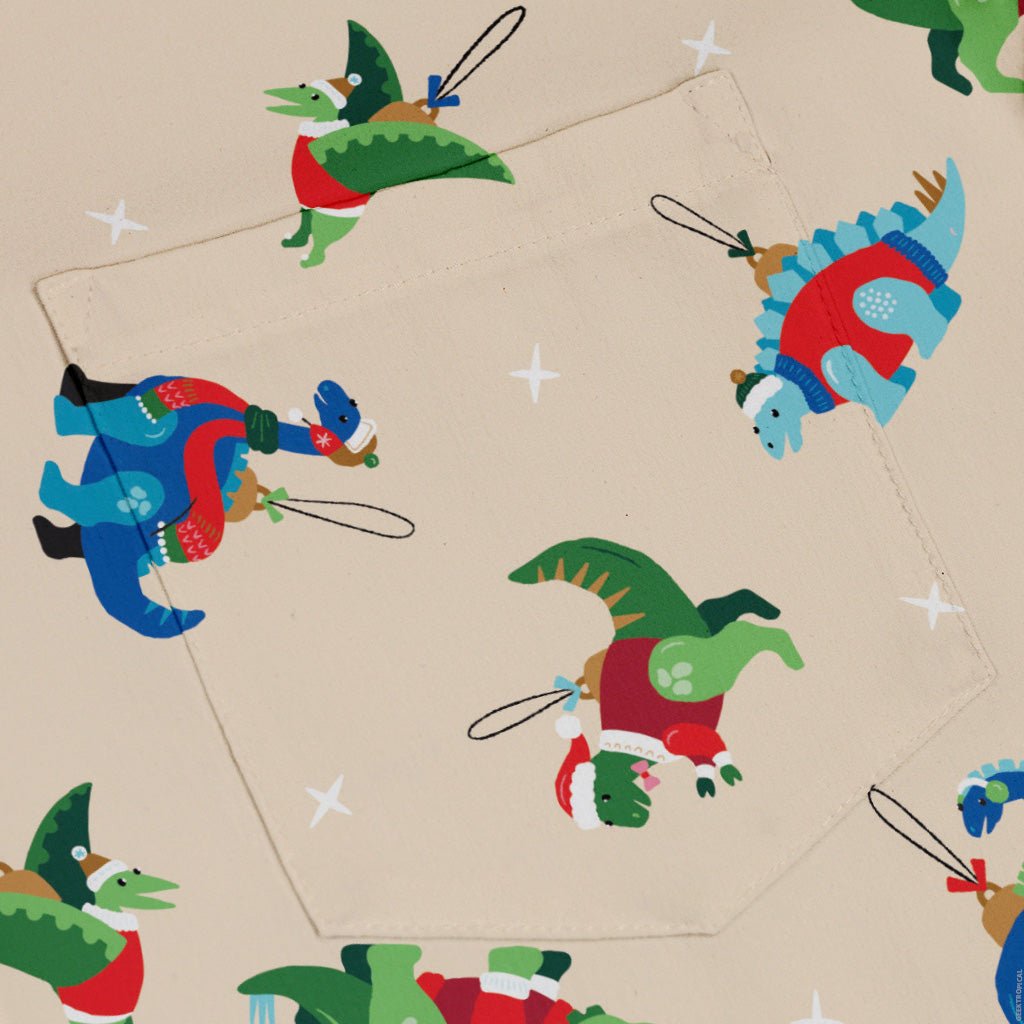 Dinosaur Ornaments Button Up Shirt Geek Nerd adult sizing christmas print Design by Zirkus Design