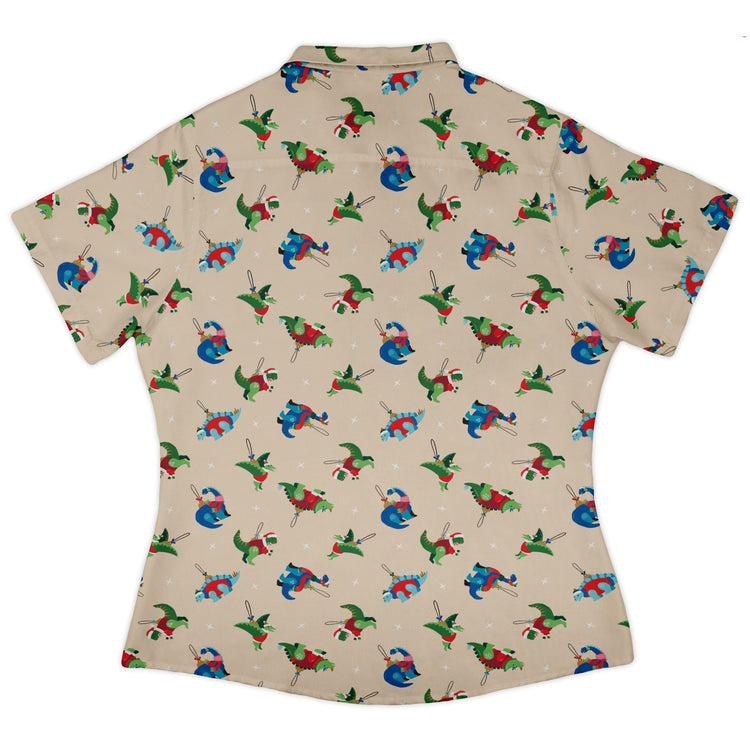 Dinosaur Ornaments Curvy Button Up Shirt Geek Nerd christmas print Design by Zirkus Design dinosaur print