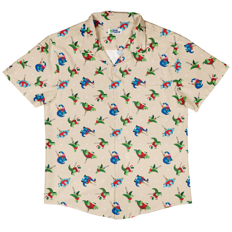 Dinosaur Ornaments Button Up Shirt Geek Nerd adult sizing christmas print Design by Zirkus Design