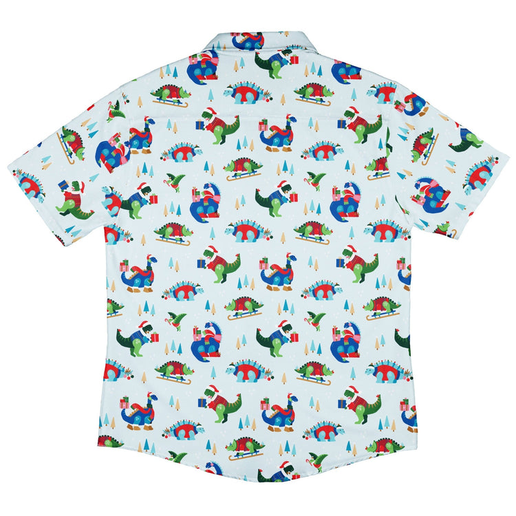 Dinosaur Wonderful Winter Button Up Shirt Geek Nerd adult sizing christmas print Design by Zirkus Design