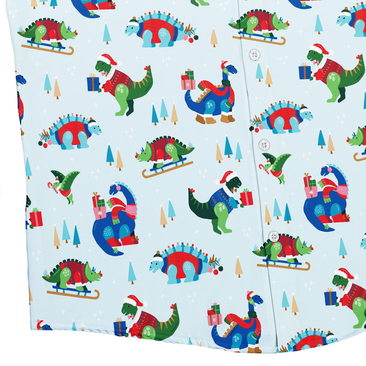 Dinosaur Wonderful Winter Button Up Shirt Geek Nerd adult sizing christmas print Design by Zirkus Design