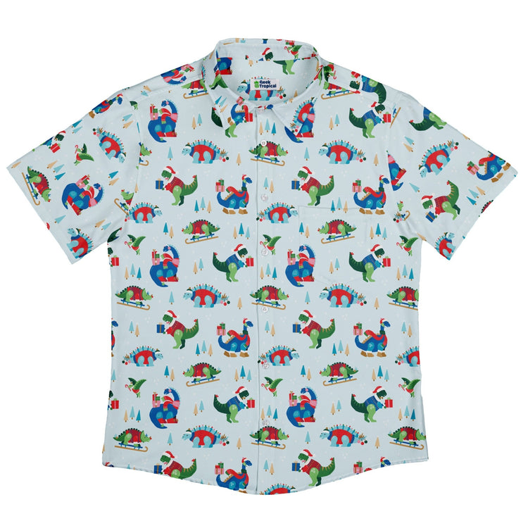 Dinosaur Wonderful Winter Button Up Shirt Geek Nerd adult sizing christmas print Design by Zirkus Design