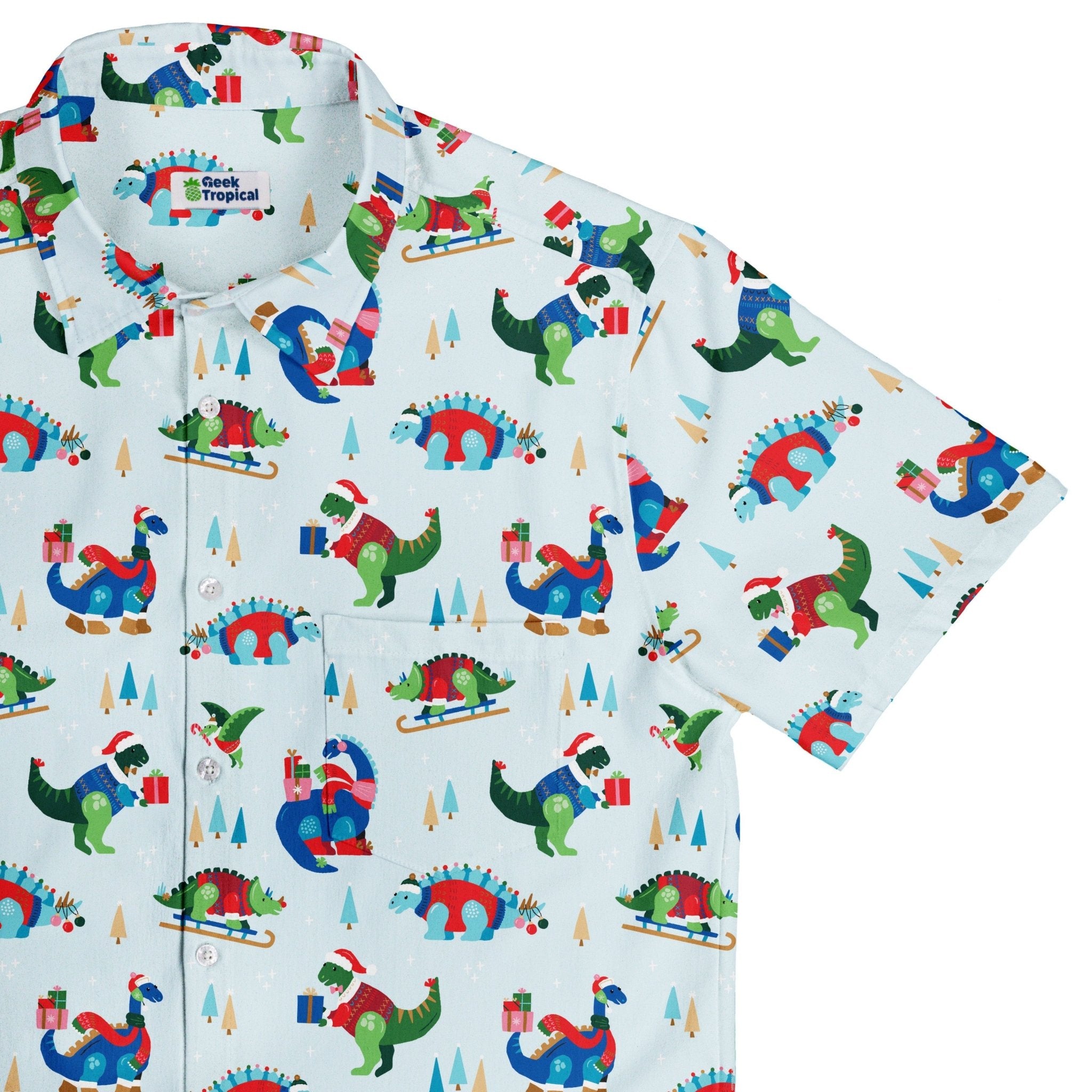 Dinosaur Wonderful Winter Button Up Shirt Geek Nerd adult sizing christmas print Design by Zirkus Design