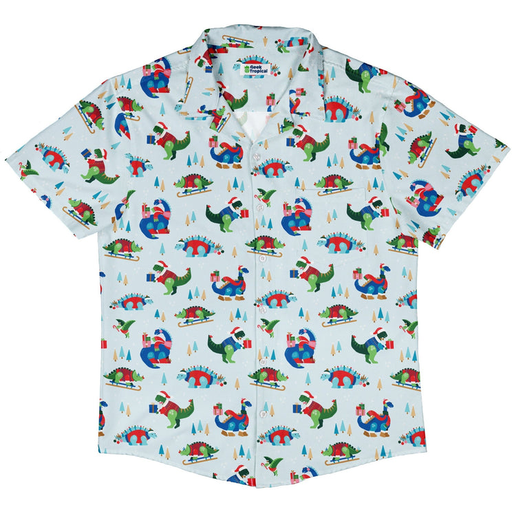 Dinosaur Wonderful Winter Button Up Shirt Geek Nerd adult sizing christmas print Design by Zirkus Design
