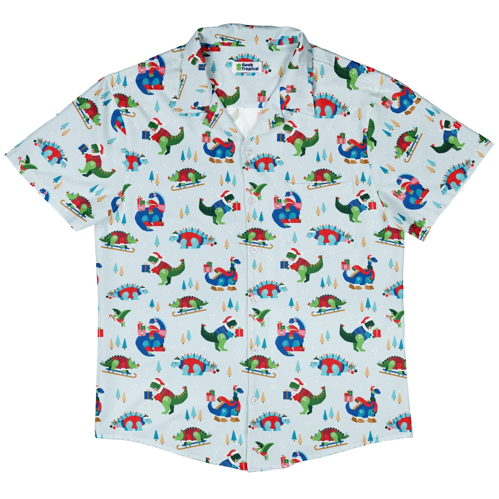 Dinosaur Wonderful Winter Button Up Shirt Geek Nerd adult sizing christmas print Design by Zirkus Design
