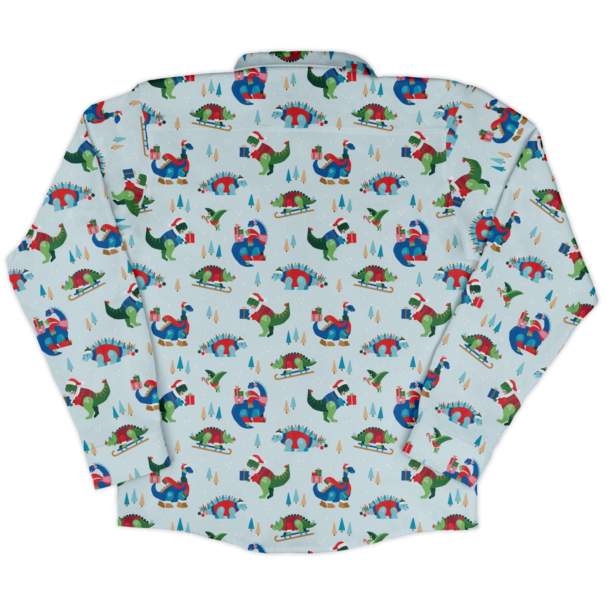 Dinosaur wonderful winter Long Sleeve Button Up Shirt Geek Nerd adult sizing christmas print Design by Zirkus Design