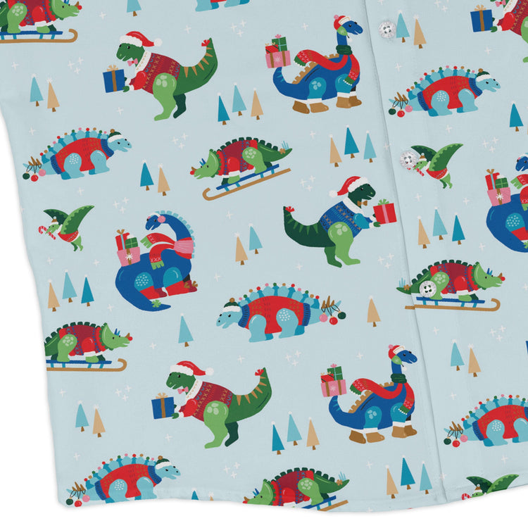 Dinosaur wonderful winter Long Sleeve Button Up Shirt Geek Nerd adult sizing christmas print Design by Zirkus Design