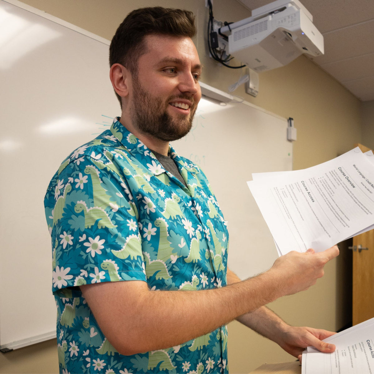 Dinosaur Smiles Flowers and Leaves Button Up Shirt 4