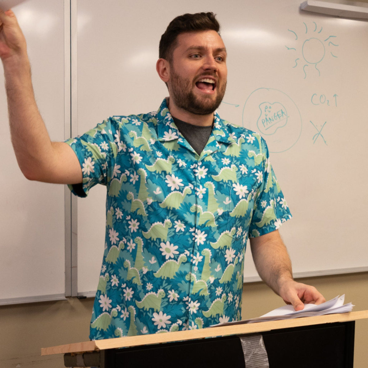Dinosaur Smiles Flowers and Leaves Button Up Shirt 3