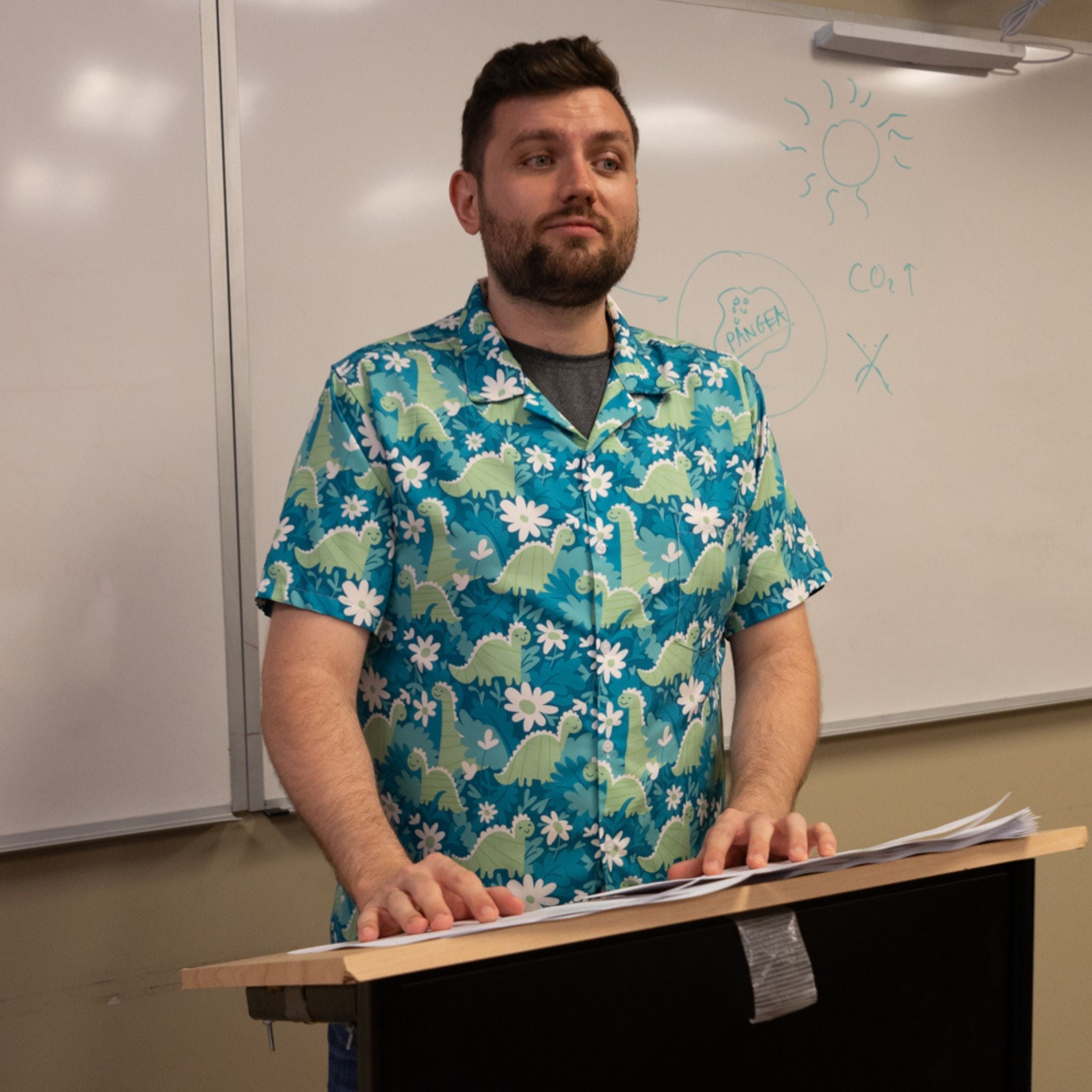 Dinosaur Smiles Flowers and Leaves Button Up Shirt 2