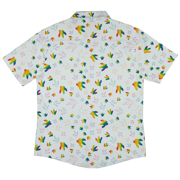 Dinosaur Footprints Rainbow Button Up Shirt - adult sizing - dinosaur print - Pride Patterns