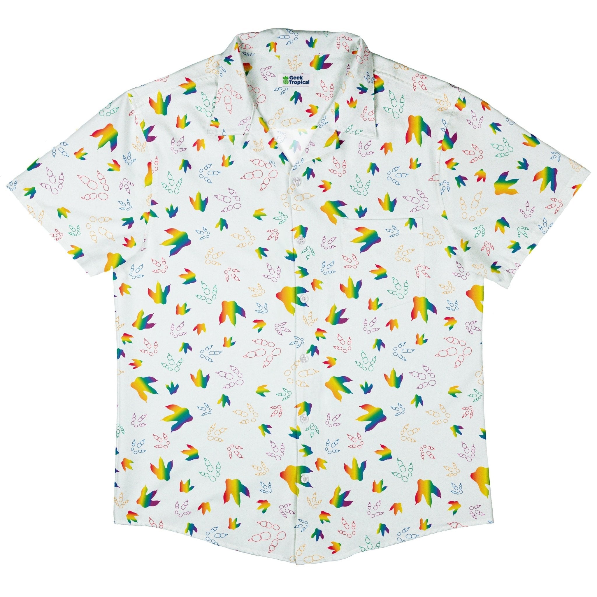 Dinosaur Footprints Rainbow Button Up Shirt - adult sizing - dinosaur print - Pride Patterns