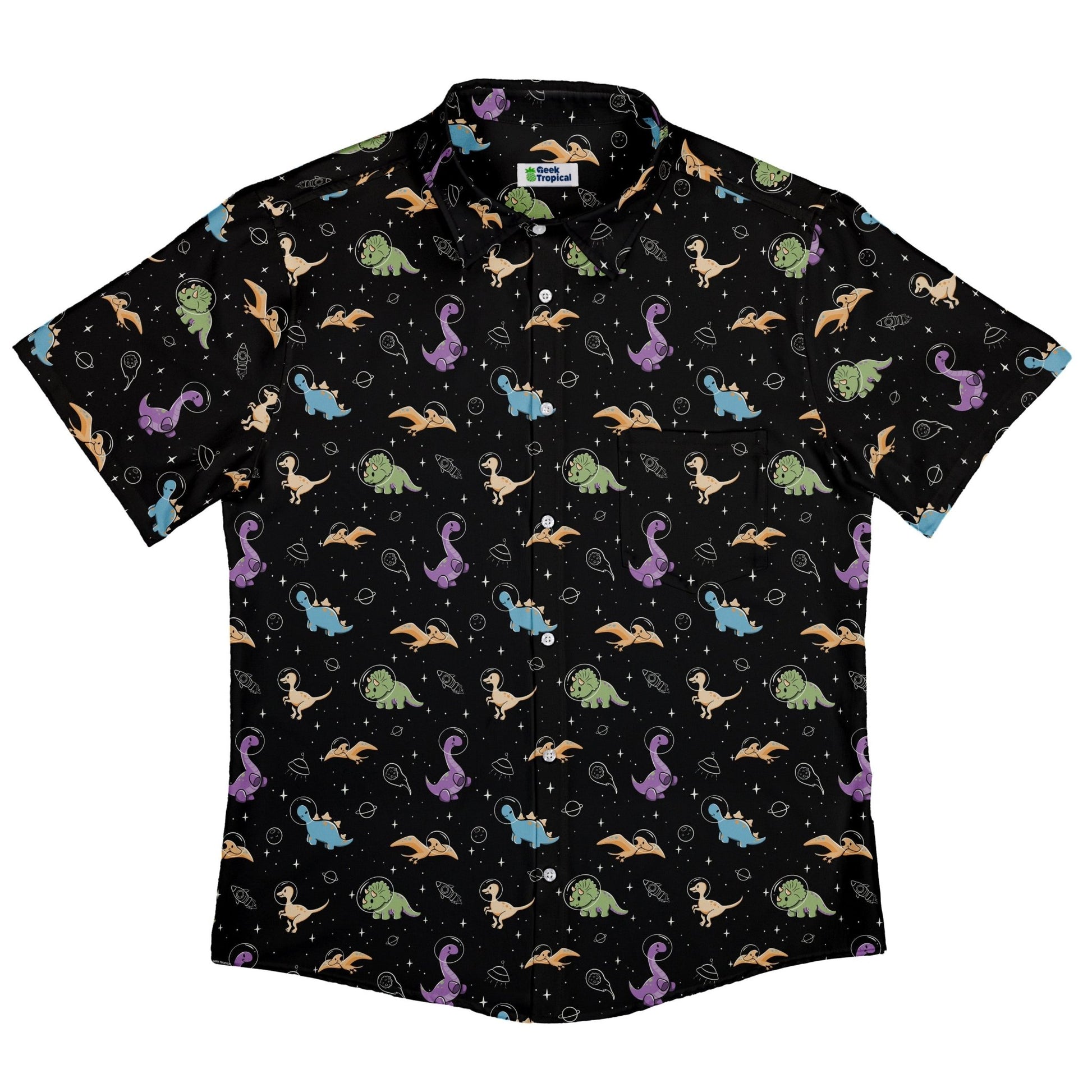 Dinostellar Space Dinosaurs Button Up Shirt Geek Nerd 0925 adult sizing All Adult Button Up Shirts