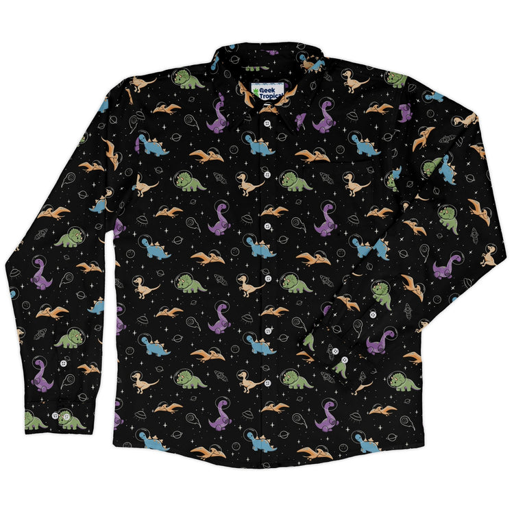 Dinostellar Space Dinosaurs Long Sleeve Button Up Shirt Geek Nerd 0925 adult sizing All Adult Button Up Shirts