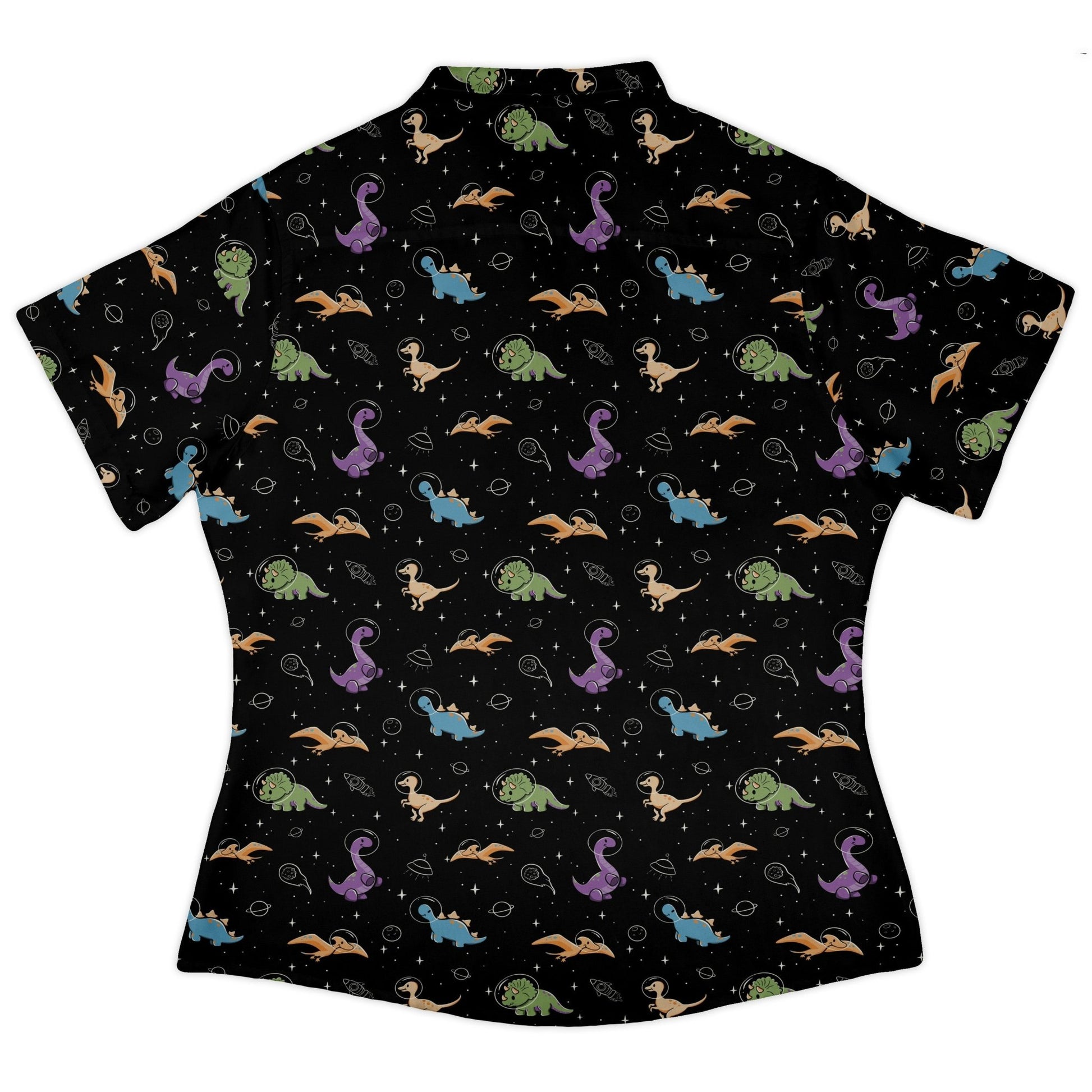 Dinostellar Space Dinosaurs Curvy Button Up Shirt Geek Nerd 0925 All Adult Button Up Shirts Design by Tobe Fonseca