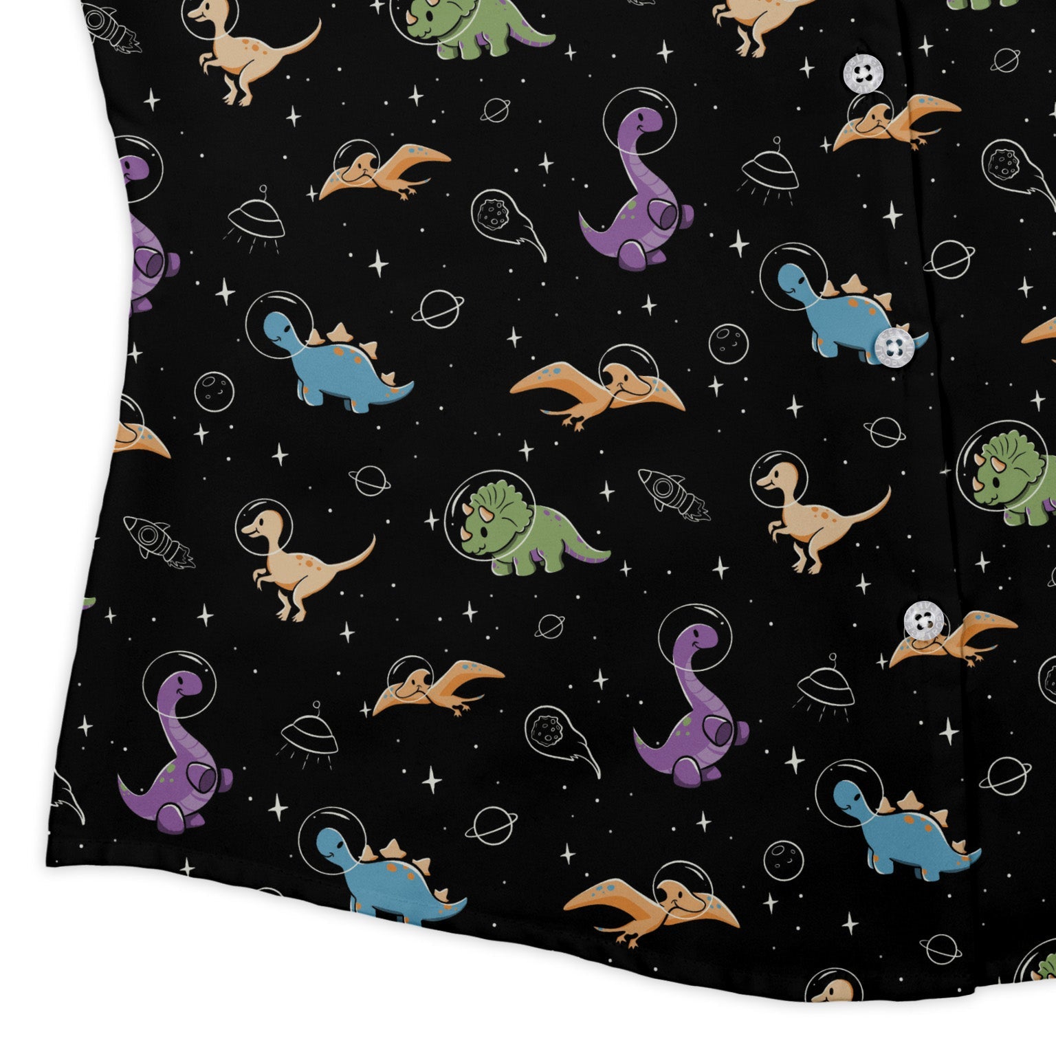 Dinostellar Space Dinosaurs Curvy Button Up Shirt Geek Nerd 0925 All Adult Button Up Shirts Design by Tobe Fonseca