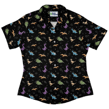 Dinostellar Space Dinosaurs Curvy Button Up Shirt Geek Nerd 0925 All Adult Button Up Shirts Design by Tobe Fonseca