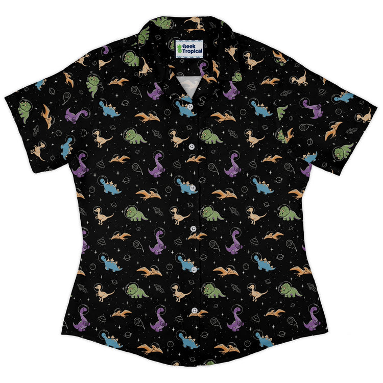 Dinostellar Space Dinosaurs Curvy Button Up Shirt Geek Nerd 0925 All Adult Button Up Shirts Design by Tobe Fonseca