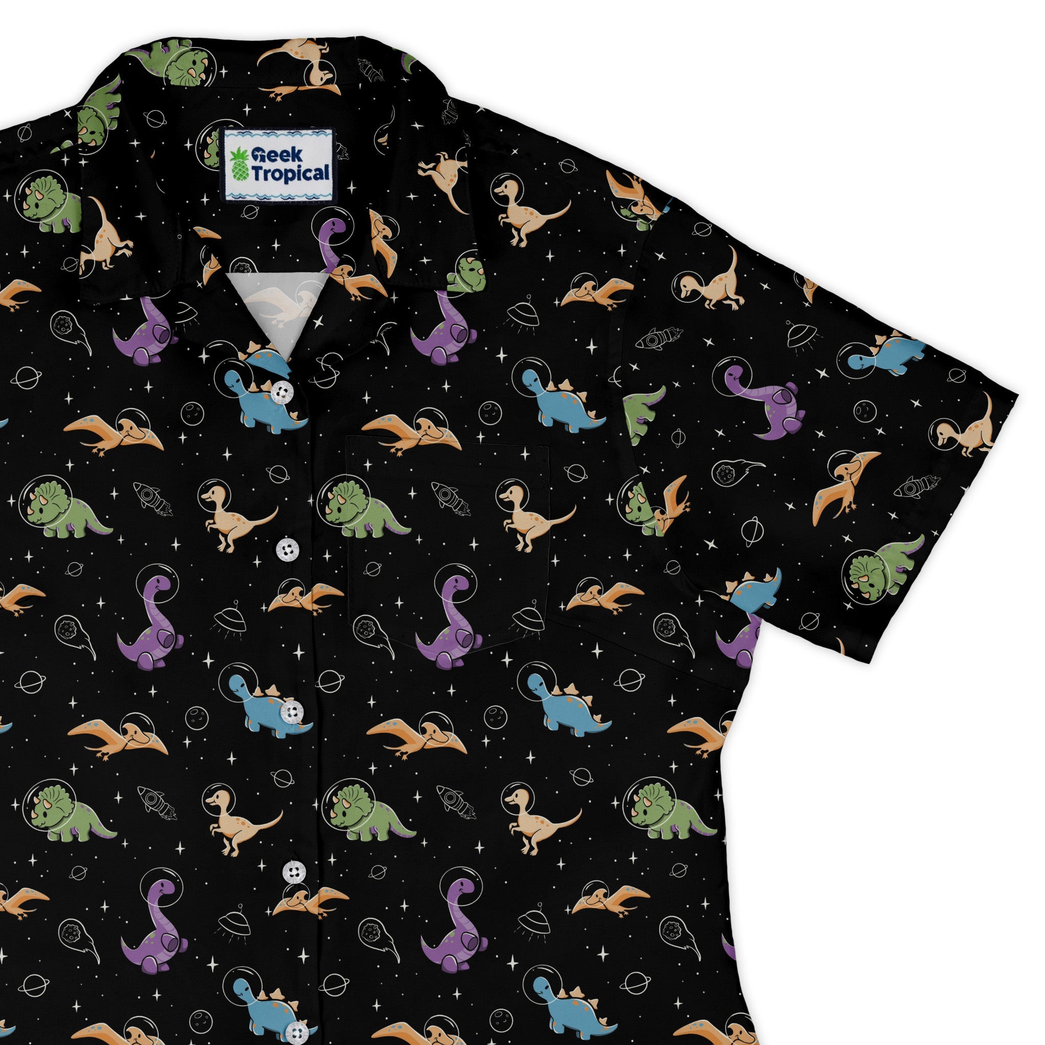 Dinostellar Space Dinosaurs Curvy Button Up Shirt Geek Nerd 0925 All Adult Button Up Shirts Design by Tobe Fonseca