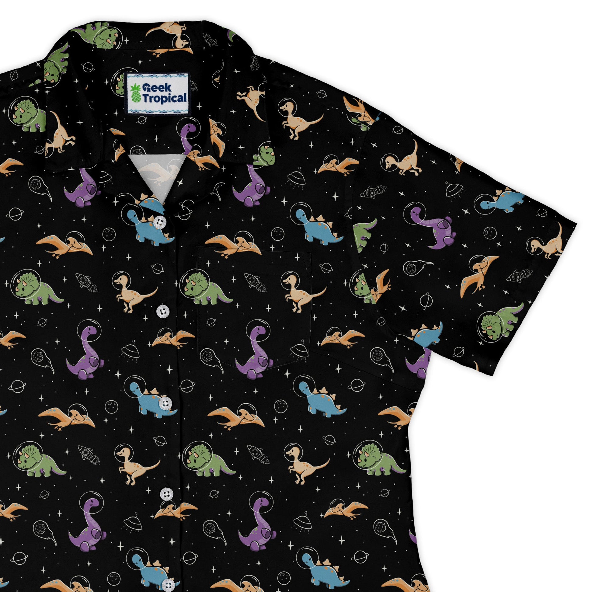 Dinostellar Space Dinosaurs Curvy Button Up Shirt Geek Nerd 0925 All Adult Button Up Shirts Design by Tobe Fonseca