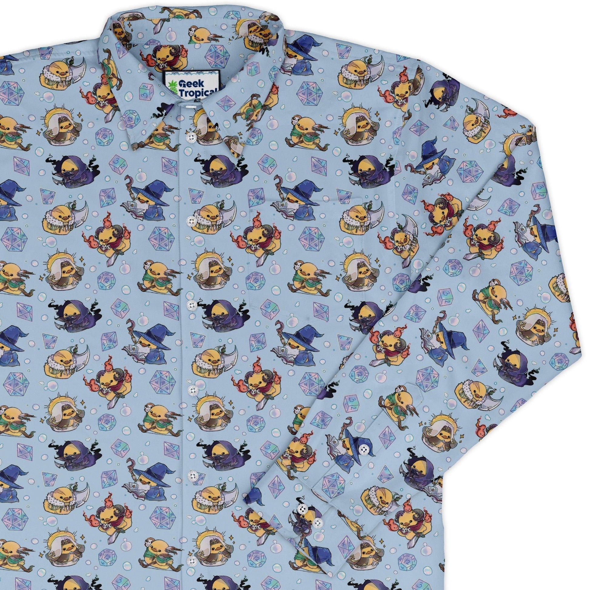 DnD Classes Rubber Ducks Long Sleeve Button Up Shirt Geek Nerd adult sizing Design by Ardi Tong dnd & rpg print