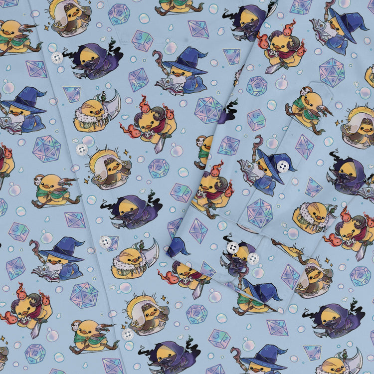 DnD Classes Rubber Ducks Long Sleeve Button Up Shirt Geek Nerd adult sizing Design by Ardi Tong dnd & rpg print