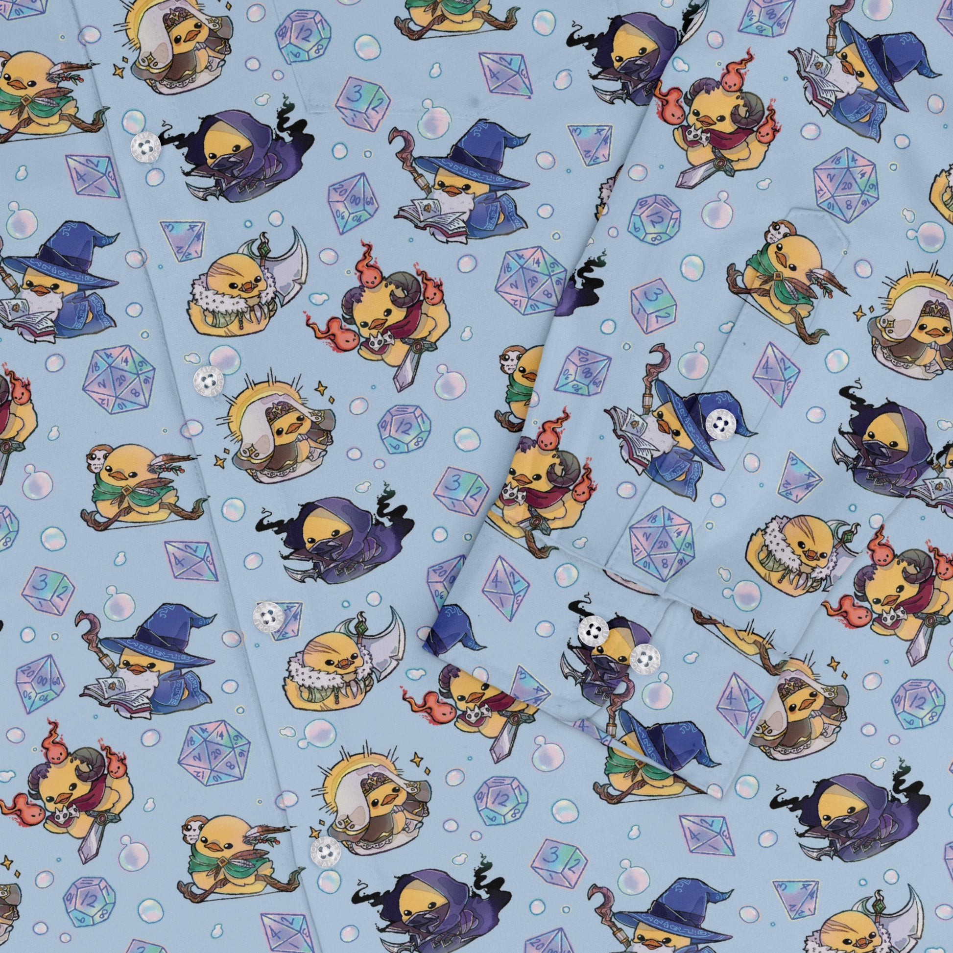 DnD Classes Rubber Ducks Long Sleeve Button Up Shirt Geek Nerd adult sizing Design by Ardi Tong dnd & rpg print