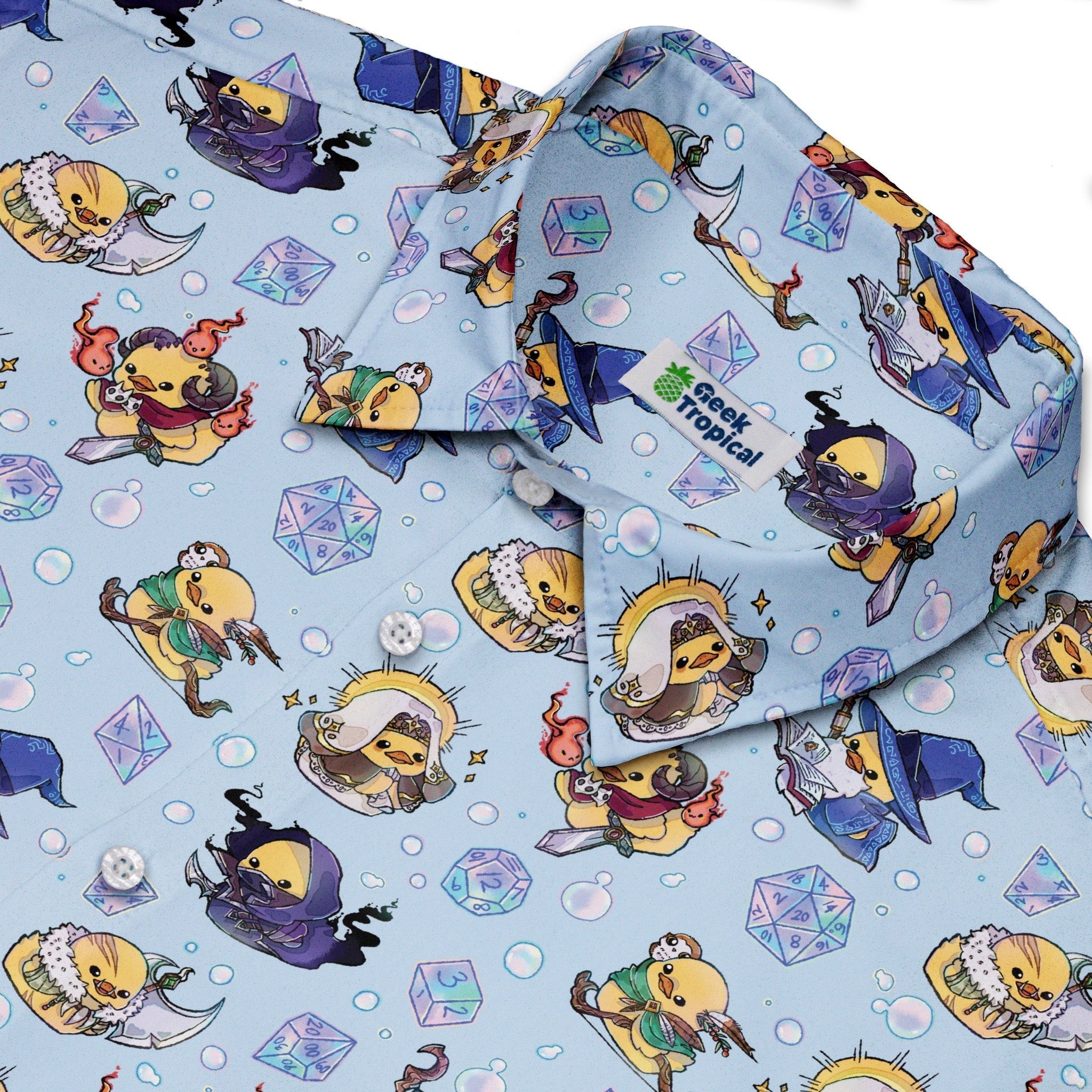 DnD Rubber Ducks Button Up Shirt Geek Nerd adult sizing Design by Ardi Tong dnd & rpg print