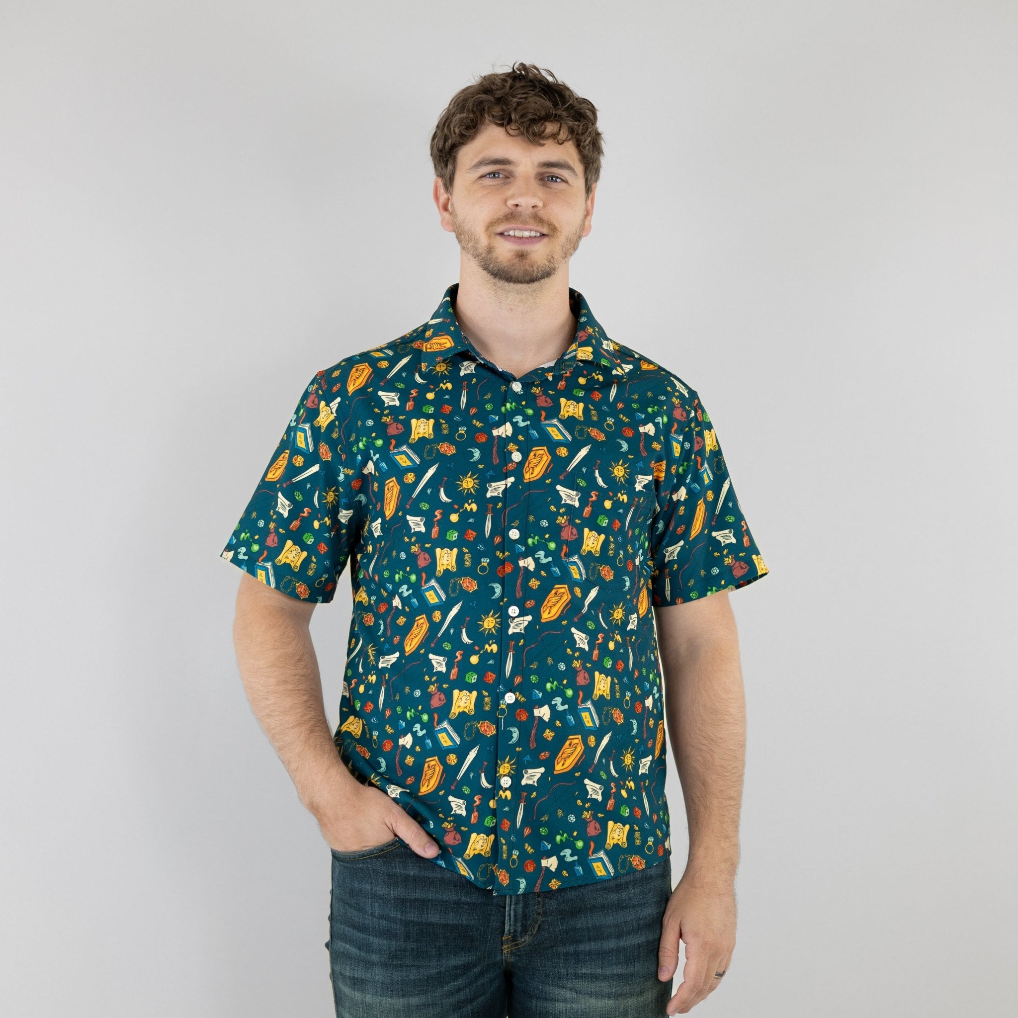 Ready-to-Ship Dnd Adventure Button Up Shirt - adult sizing - dnd & rpg print - ready-to-ship