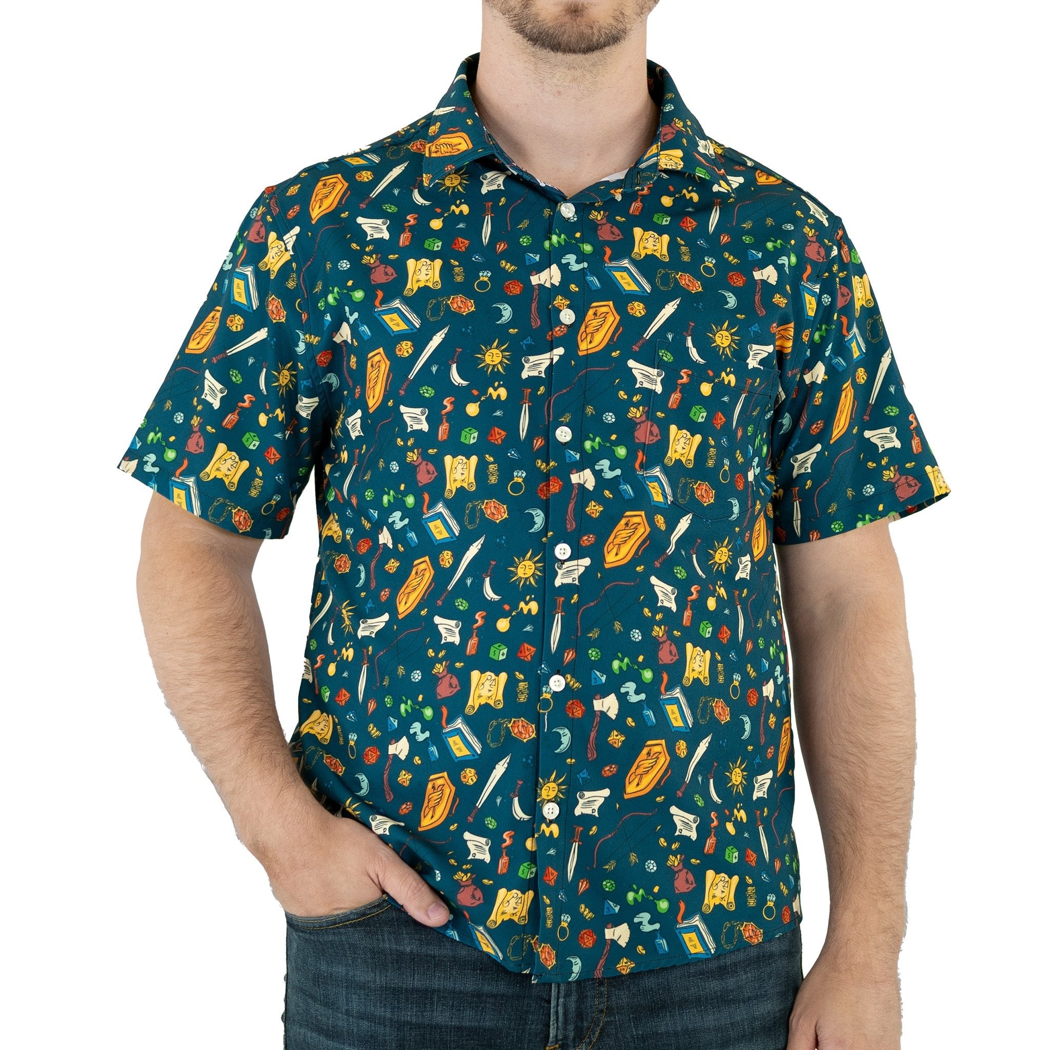 Ready-to-Ship Dnd Adventure Button Up Shirt - adult sizing - dnd & rpg print - ready-to-ship