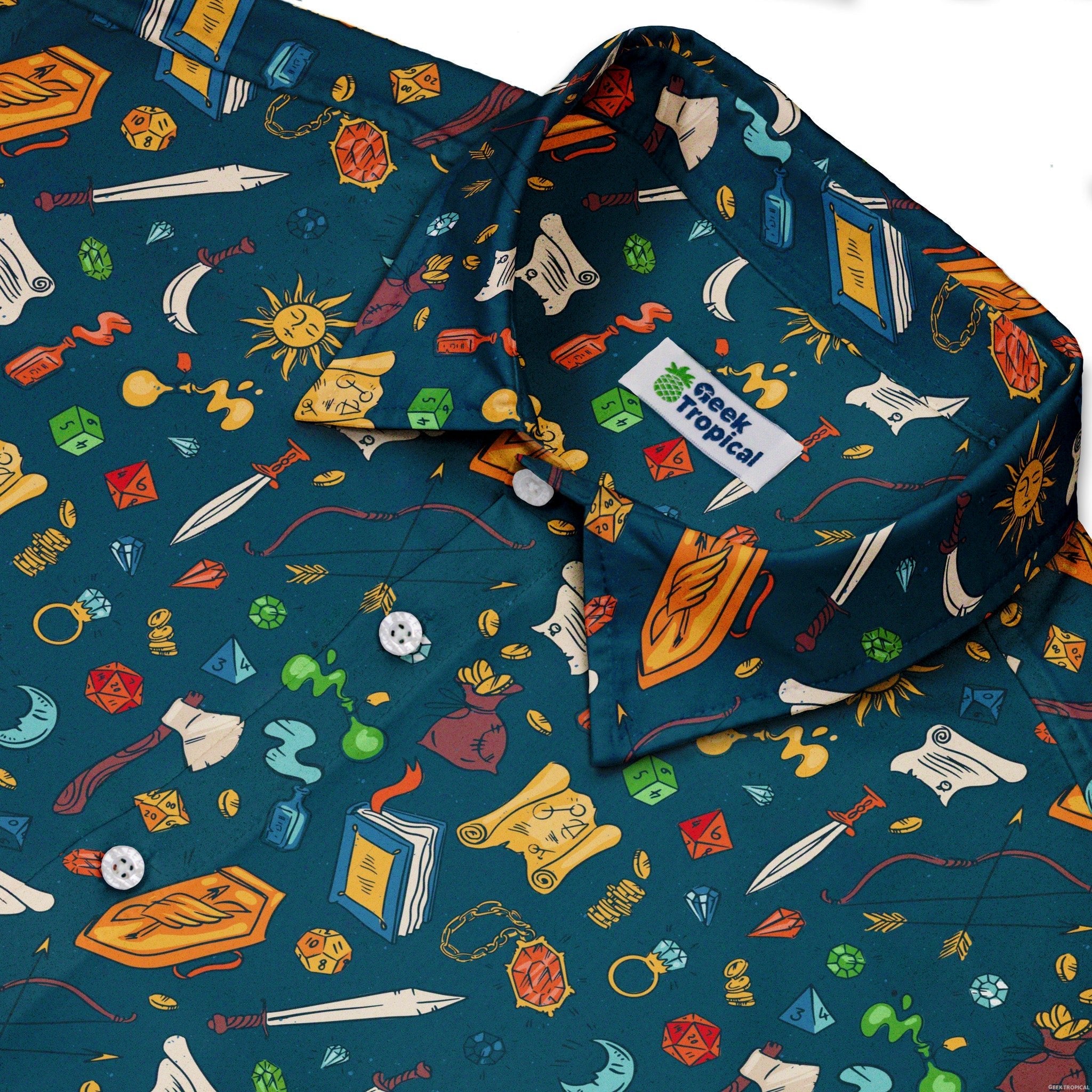 Dnd Adventure Button Up Shirt - adult sizing - dnd & rpg print -