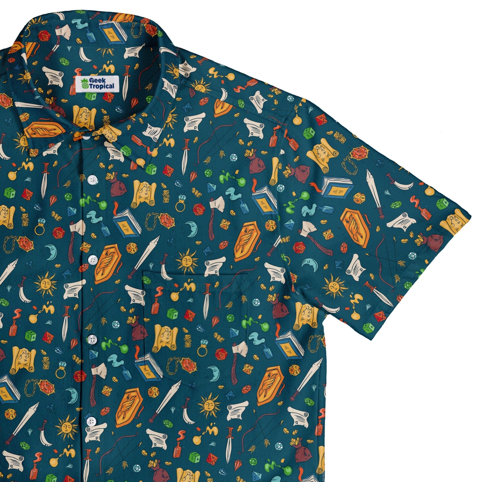 Dnd Adventure Button Up Shirt - adult sizing - dnd & rpg print -