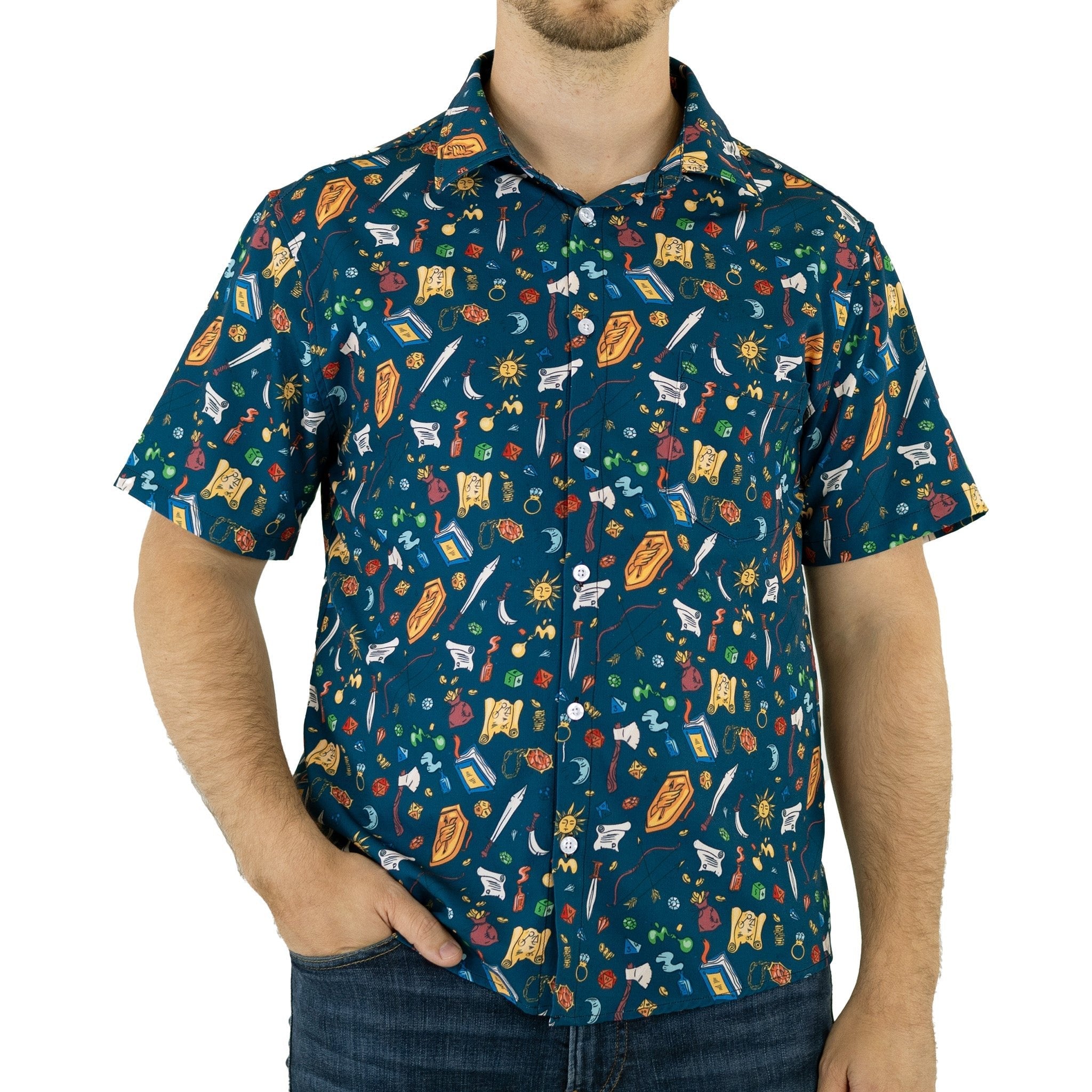 Clearance Ready - to - Ship Dnd Adventure Button Up Shirt Geek Nerd adult sizing Clearance dnd & rpg print