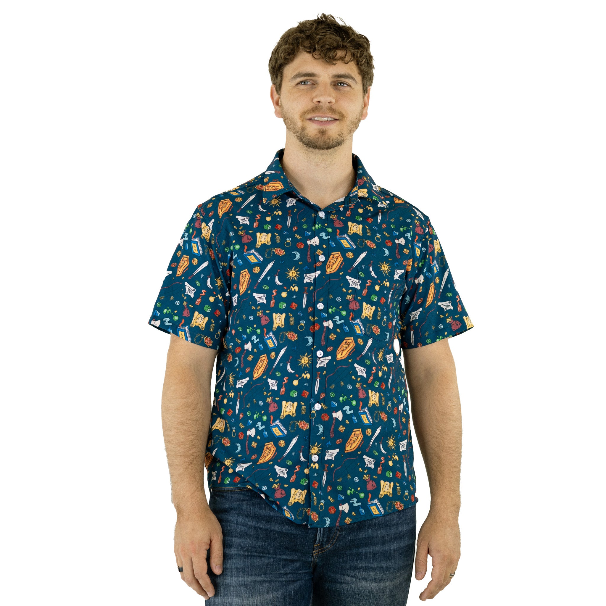 Dnd Adventure Button Up Shirt - adult sizing - dnd & rpg print -