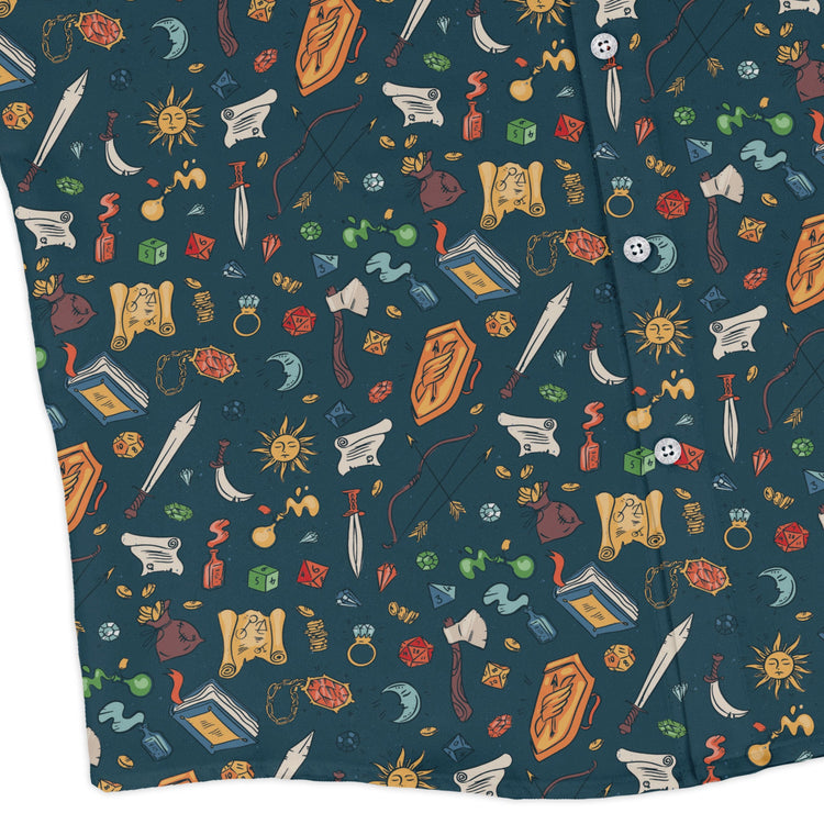 Dnd Adventure Long Sleeve Button Up Shirt Geek Nerd adult sizing dnd & rpg print FLOW DESC WRITING