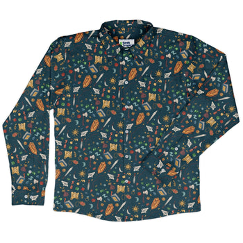 Dnd Adventure Long Sleeve Button Up Shirt Geek Nerd adult sizing dnd & rpg print FLOW DESC WRITING