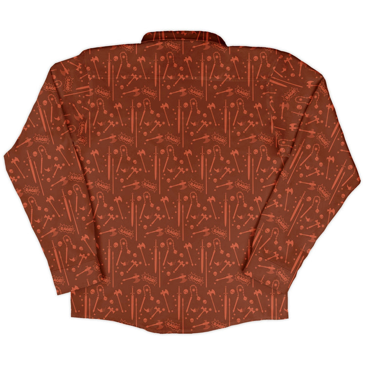 Dnd Barbarian Class Long Sleeve Button Up Shirt Geek Nerd adult sizing Design by Heather Davenport dnd & rpg print