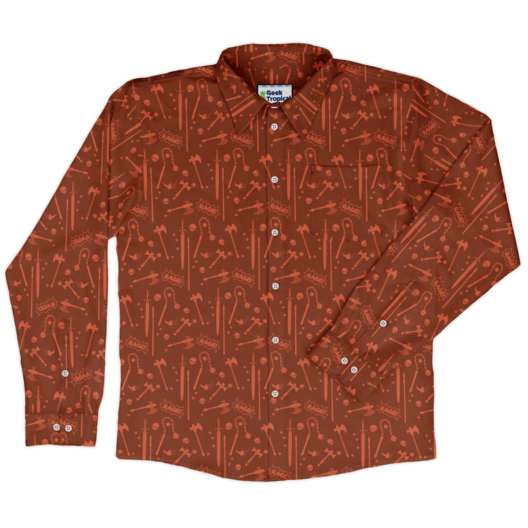 Dnd Barbarian Class Long Sleeve Button Up Shirt Geek Nerd adult sizing Design by Heather Davenport dnd & rpg print